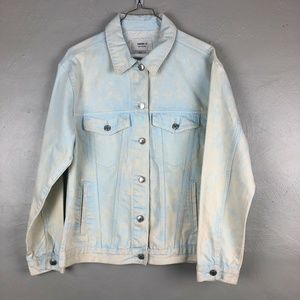 Forever 21 Blue Bleached Acid Washed Button Front Trucker Denim Jean Jacket